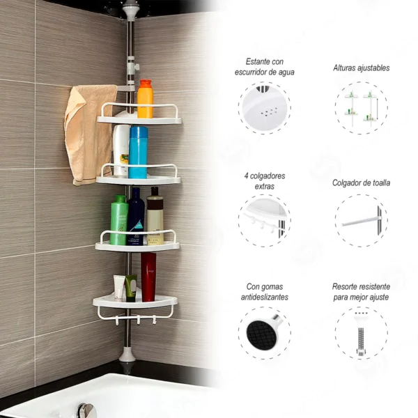 Organizador esquinero multifuncional para baño de 4 niveles