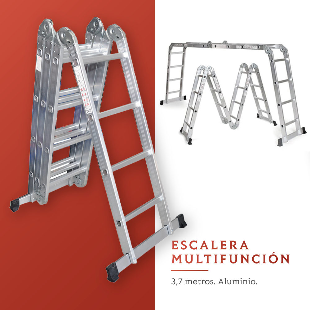 Escalera multifuncional de aluminio de 12 peldaños extendida a 3.60 m